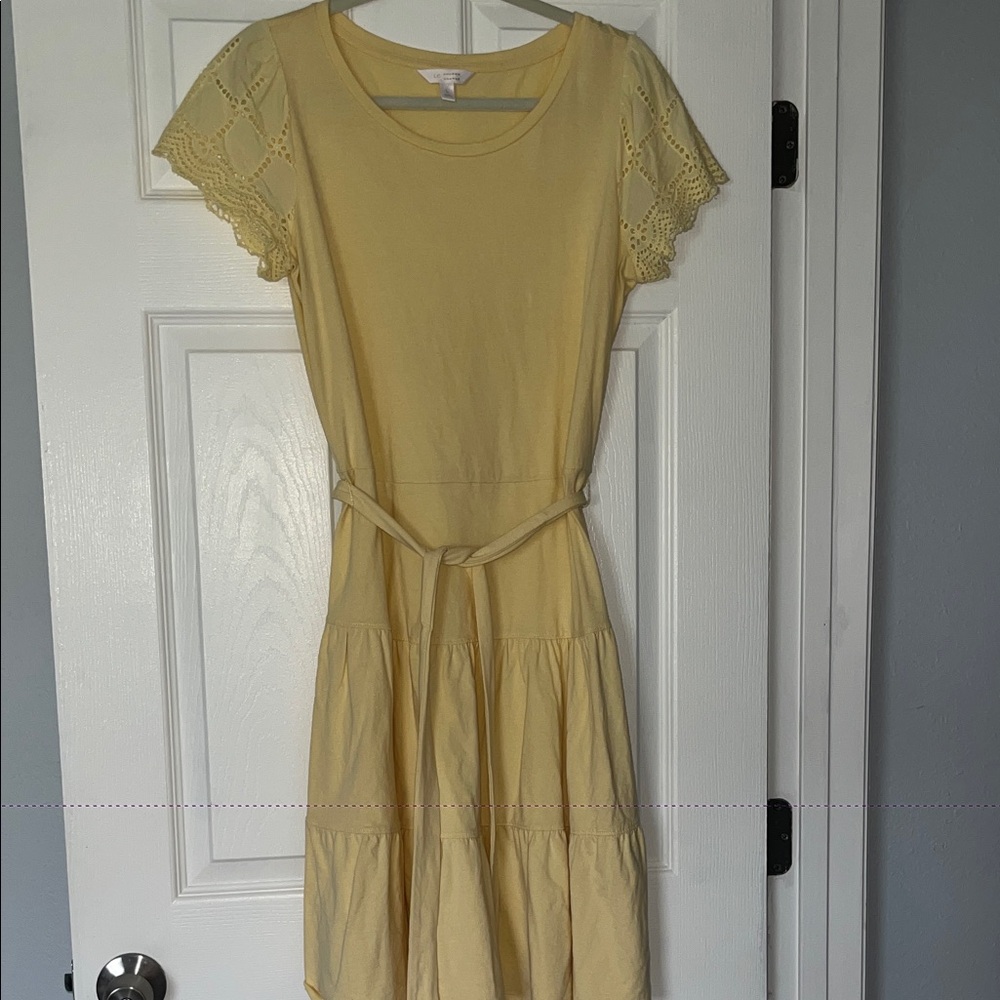 LC Lauren Conrad Sunny Yellow Crochet Sleeve Midi Dress
